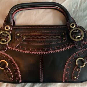 RAFĒ Plum Purple Patent Leather Suede Gold Ring Hardware Zip Slim Tote